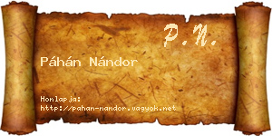 Páhán Nándor névjegykártya